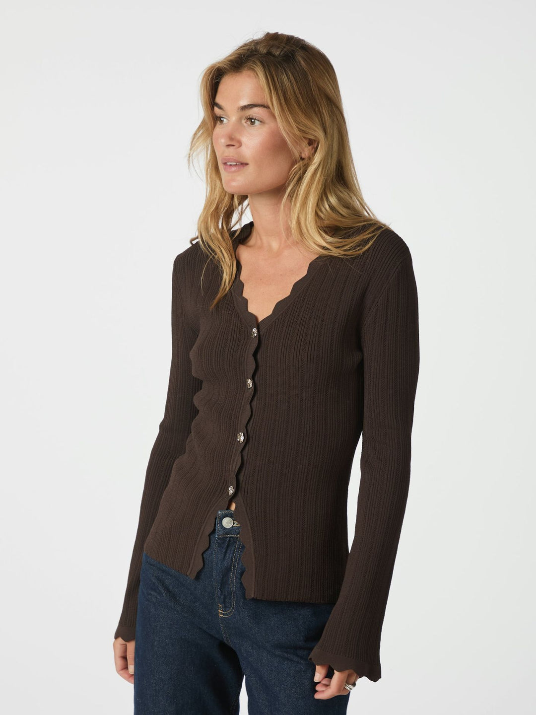 Clara Stitch Knit Blouse  Dark Brown