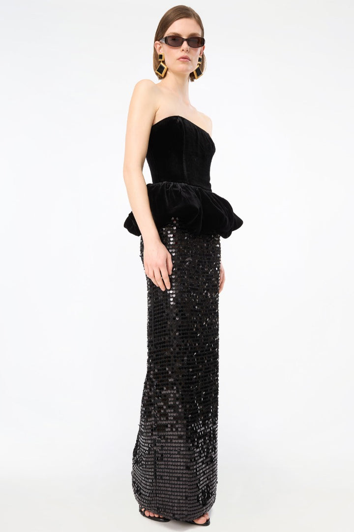 Sequins Maxi Peplum Dress  Black