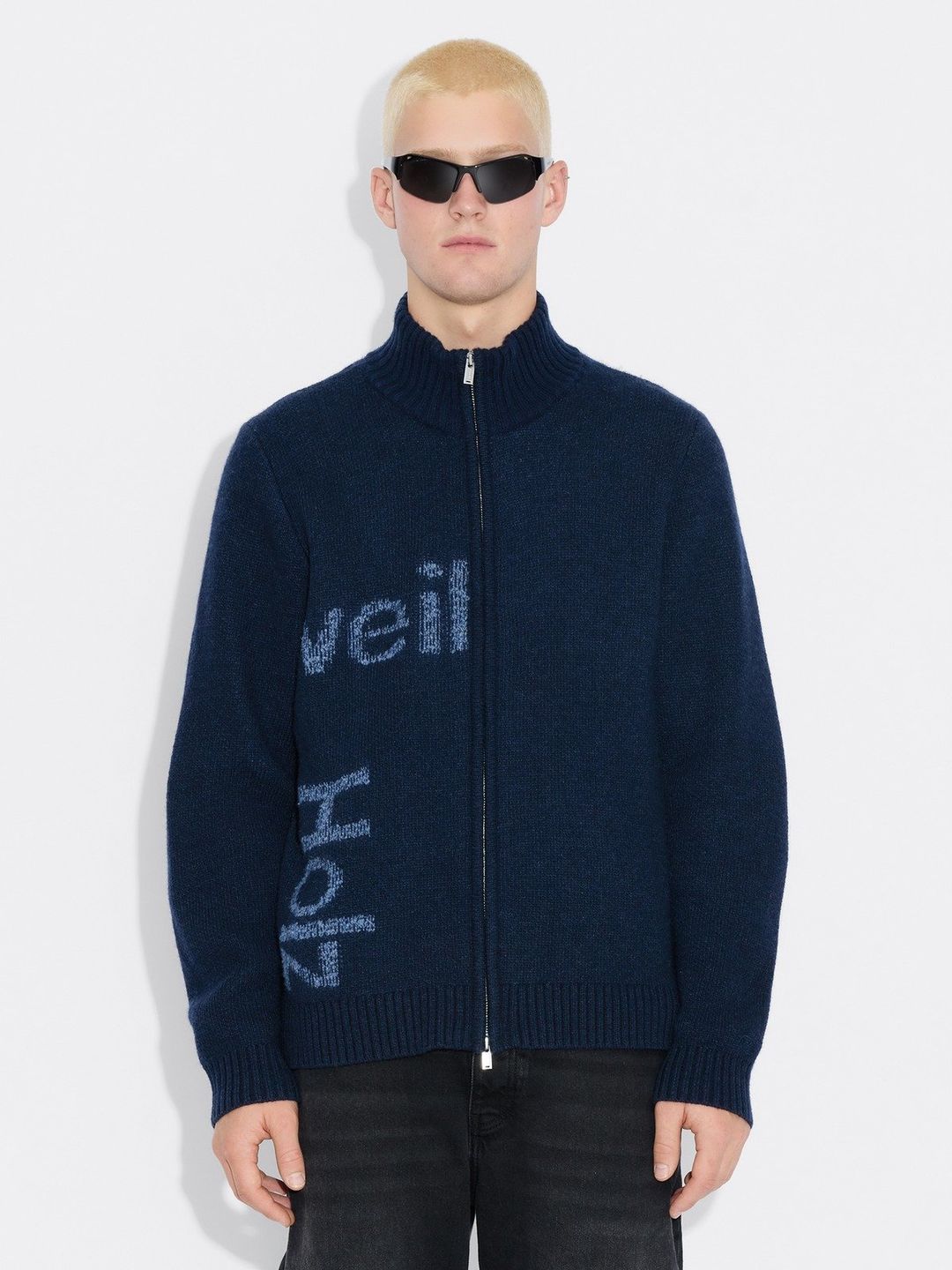 Haza Logo Zip Cardigan  Blue Mix