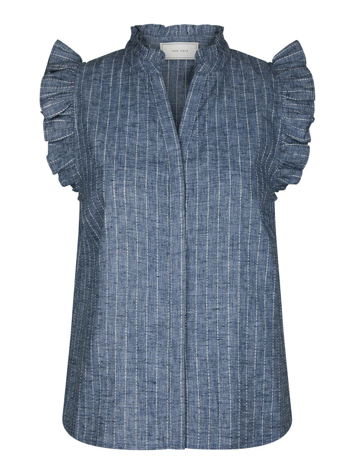 Siona Emb Stripe Top  Blue