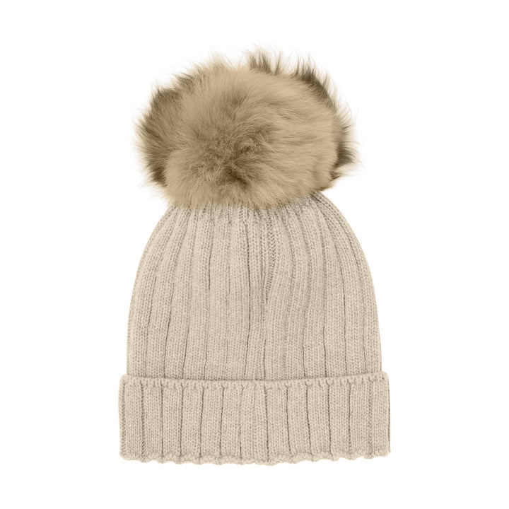 Hat Knit Alpaca Pompom  Sand Melange