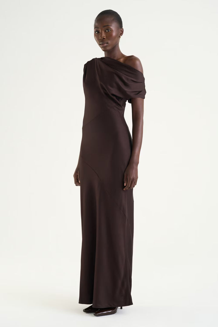 Vanessa satin dress  Mocha Brown