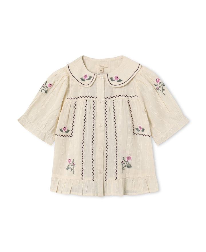 DOBBY SS ROSE EMBR BLOUSE  Sandshell