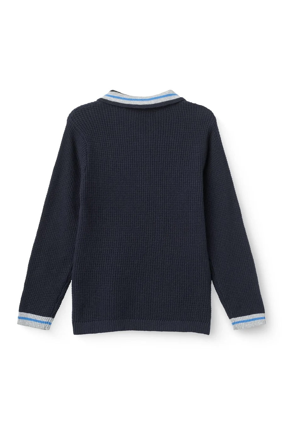LONG-SLEEVED KNITTED WAFFLE POLO  Navy Comb