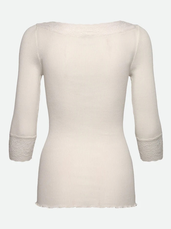 RWBeatha Silk 3/4 Sleeve Boatneck Lace T-shirt  Ivory