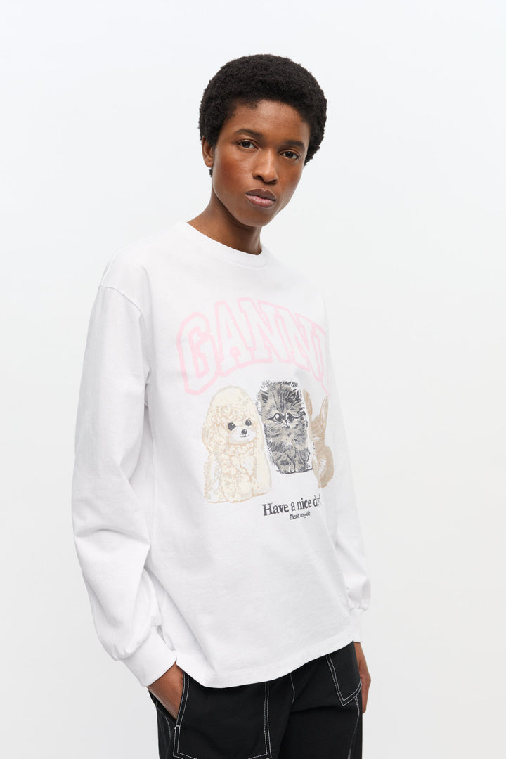 Re-cut Heavy Jersey Animals Long sleeve  Bright White