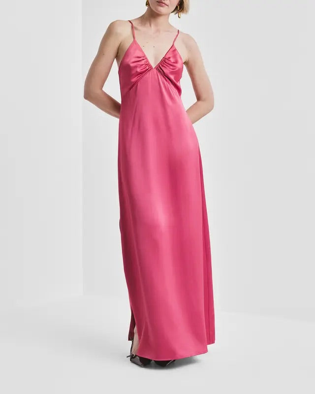 TAILORED SATIN STRAP DRESS  Raspberry