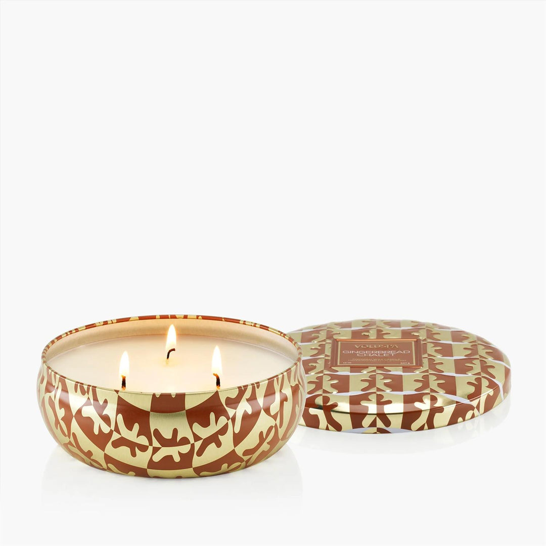 3-WICK TIN CANDLE 40T  Gingerbread Chalet