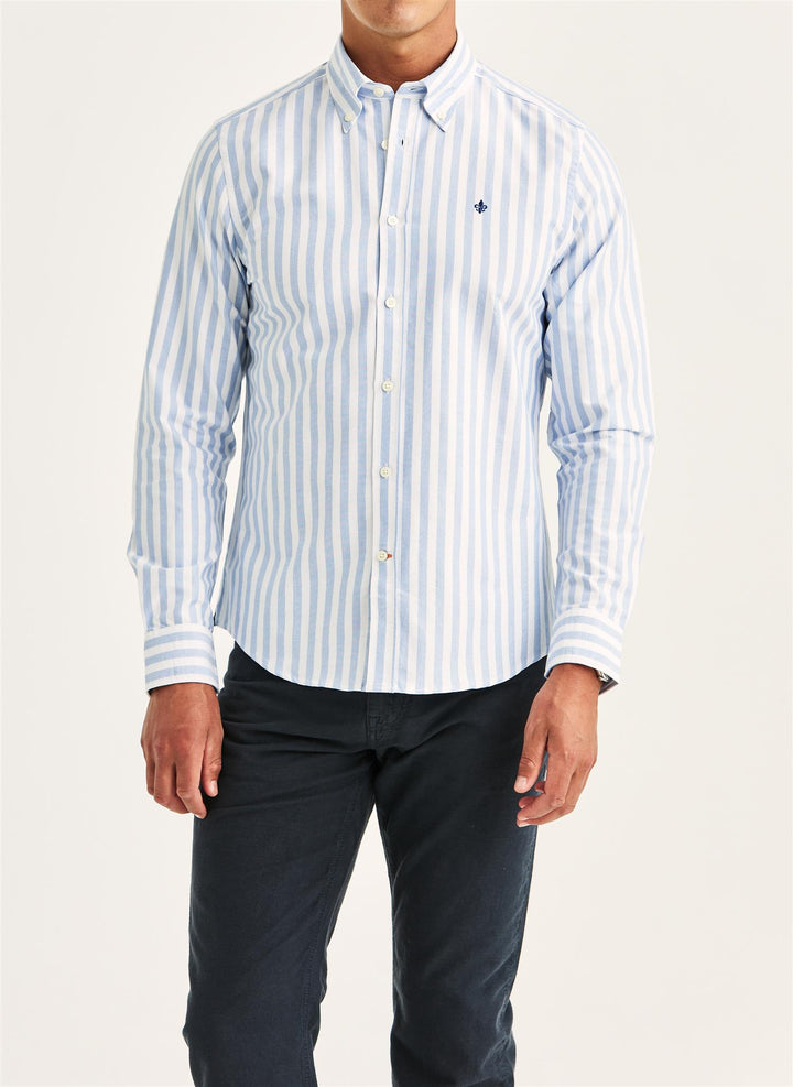 Douglas Oxford Stripe Shirt-Slim Fit  Light Blue