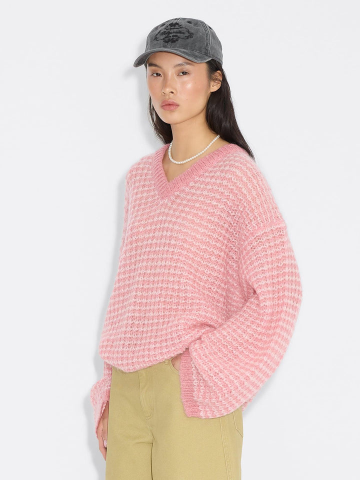 Boxy Mohair V-Neck  Pink Mix