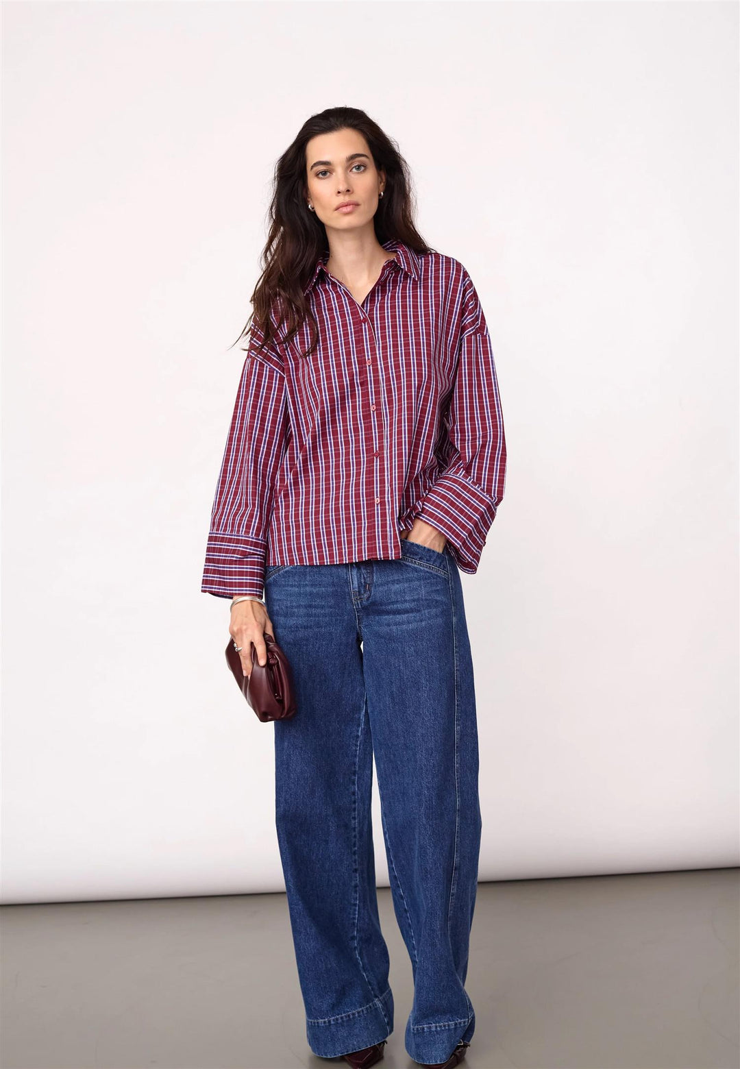ReneeCC Check Cuff Shirt  Berry Red