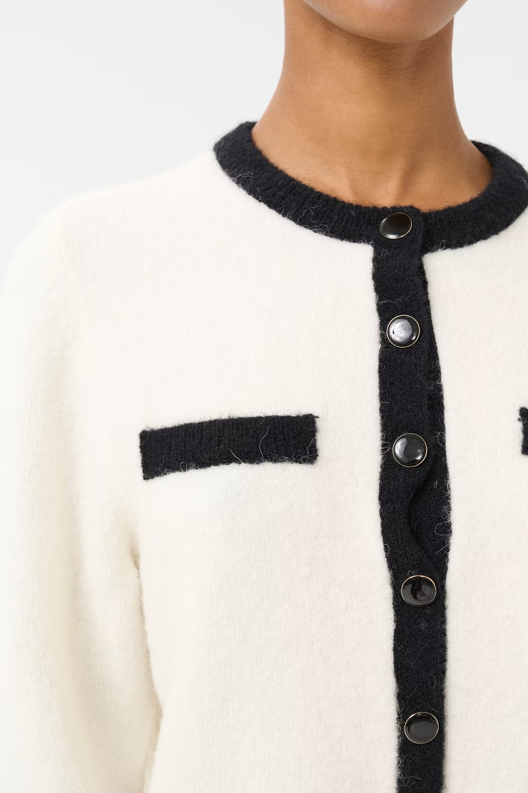 GZALPHA LS CONTRAST CARDIGAN  Ivory/Black Comb