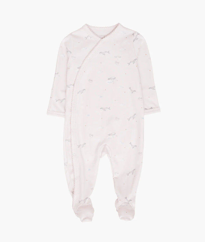 Whales Crossed Footie Pink