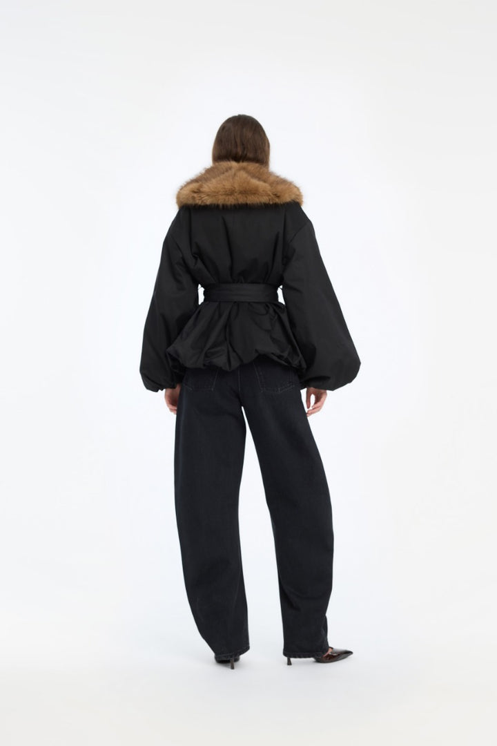 Faux Fur Collar Jacket  Black