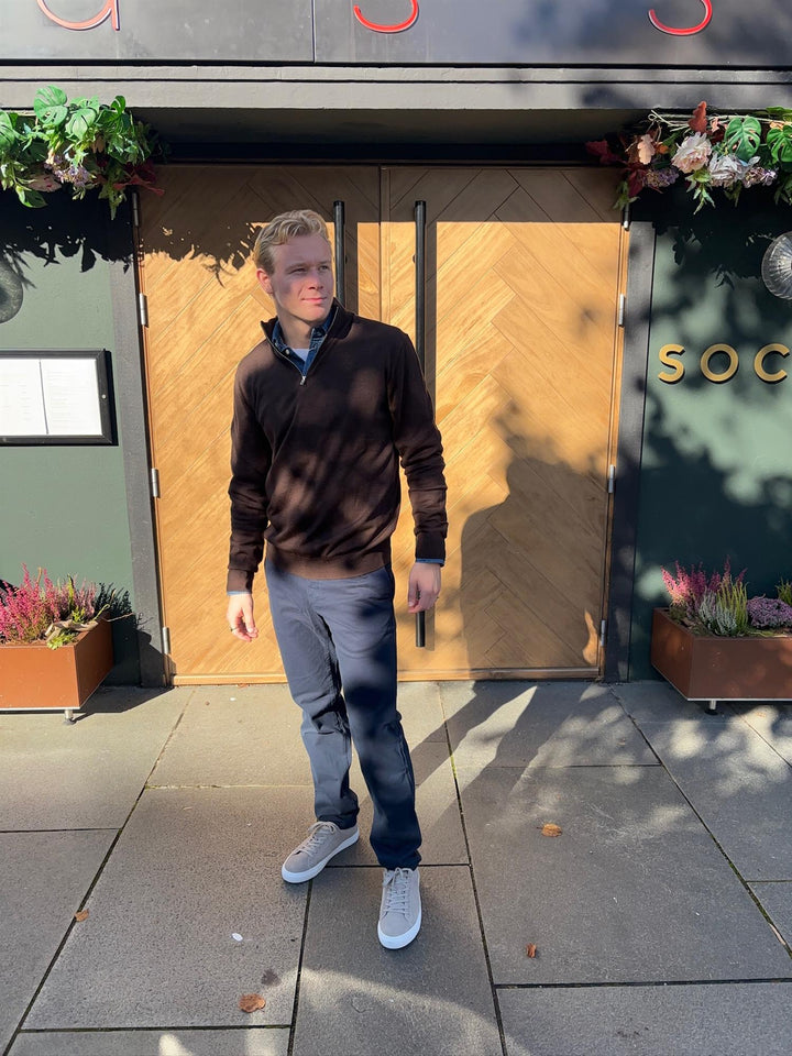 Greyson Half-Zip Merino Knit  Brown