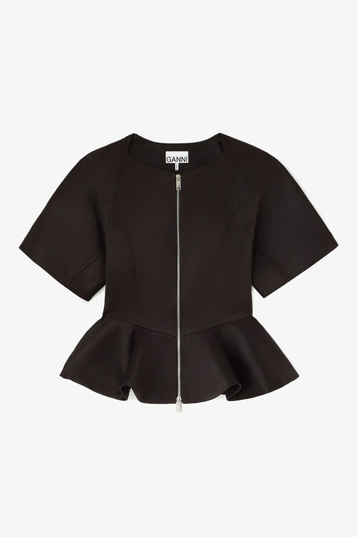 Duchesse Satin Peplum zip blouse Black