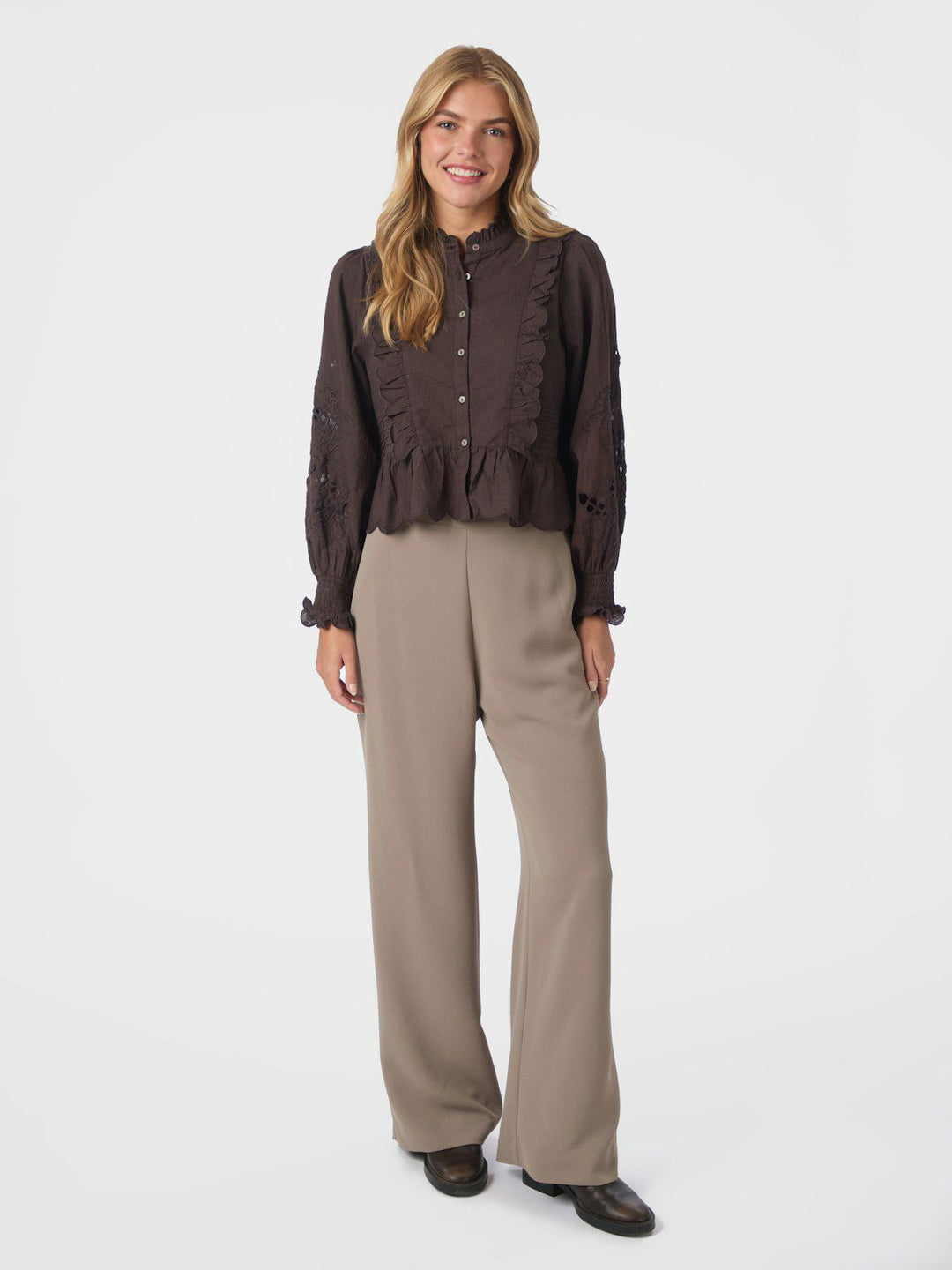 Petrine Embroidery Blouse  Dark Brown