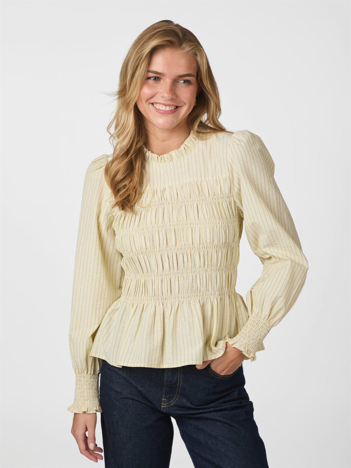 Possa Crepe Stripe Blouse  Light Yellow