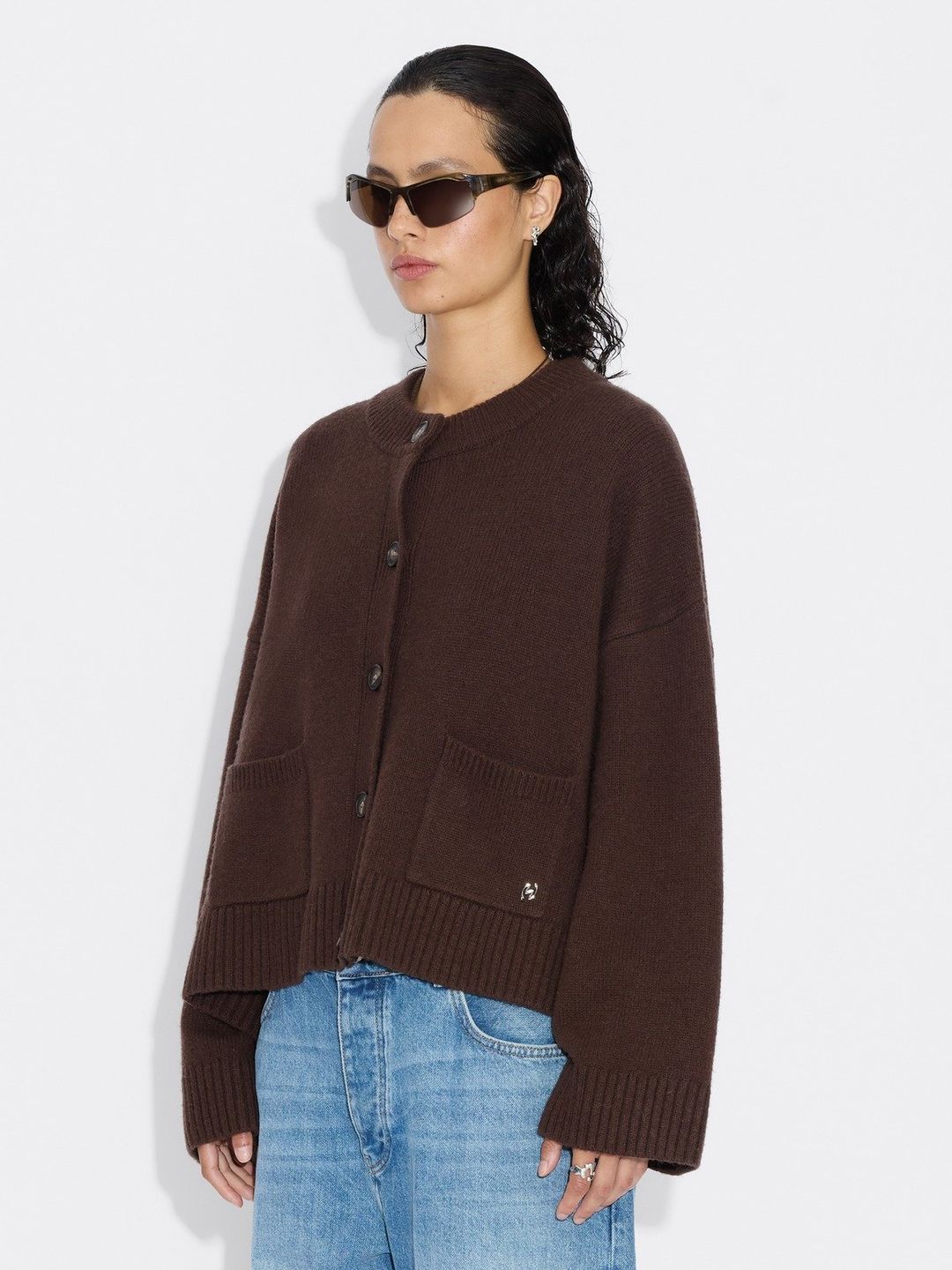 W. Wool Wide Cardigan  Dk. Brown