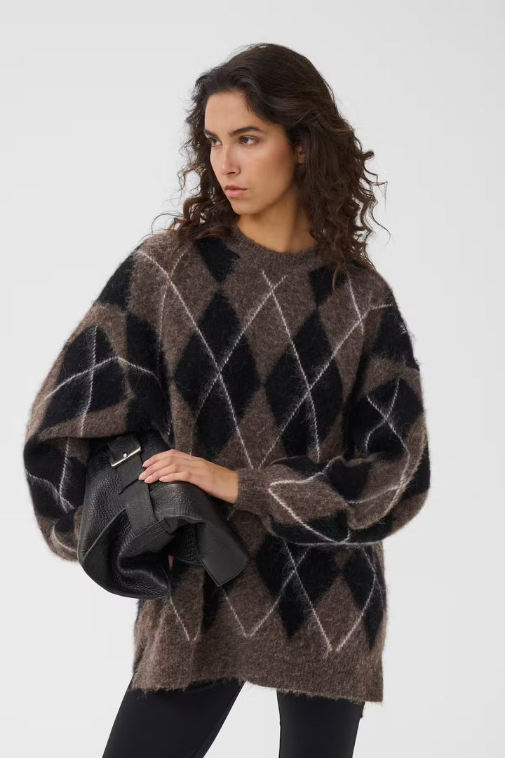 SIDA MULTI LONG PULLOVER  Black/Chestnut/Ivory