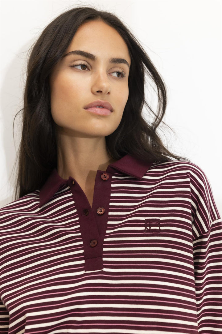 Elmer Polo Shirt  Deep Plum Stripe