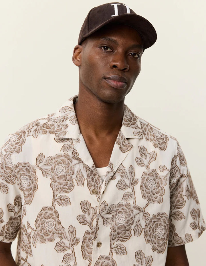 Lesley Flower Jacquard SS Shirt  Ivory