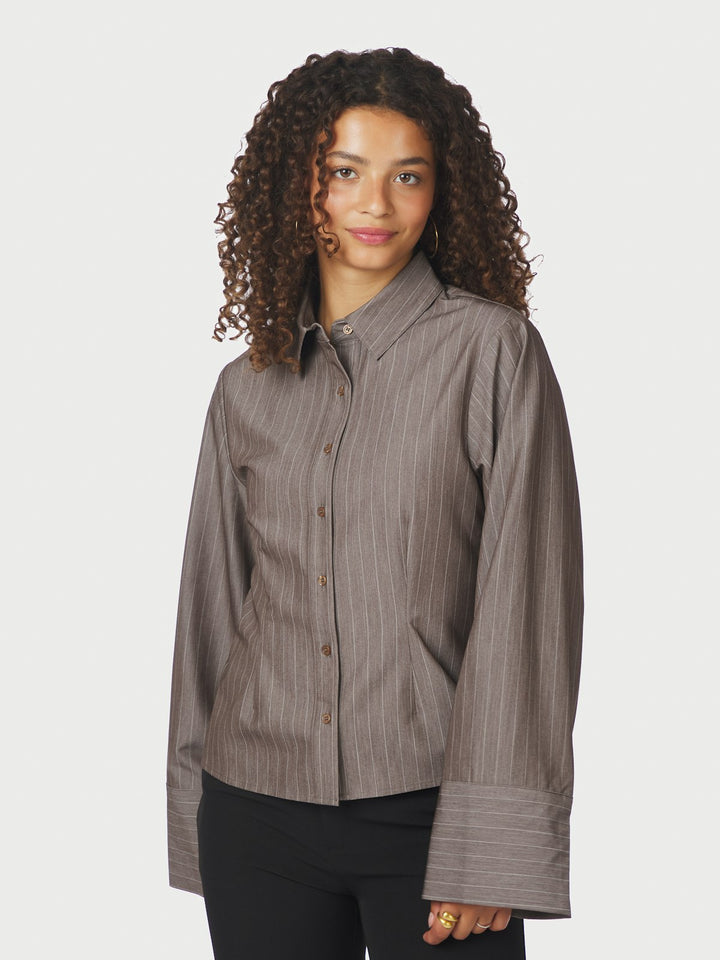 Rosa Pinstripe Melange Shirt  Dusty Brown