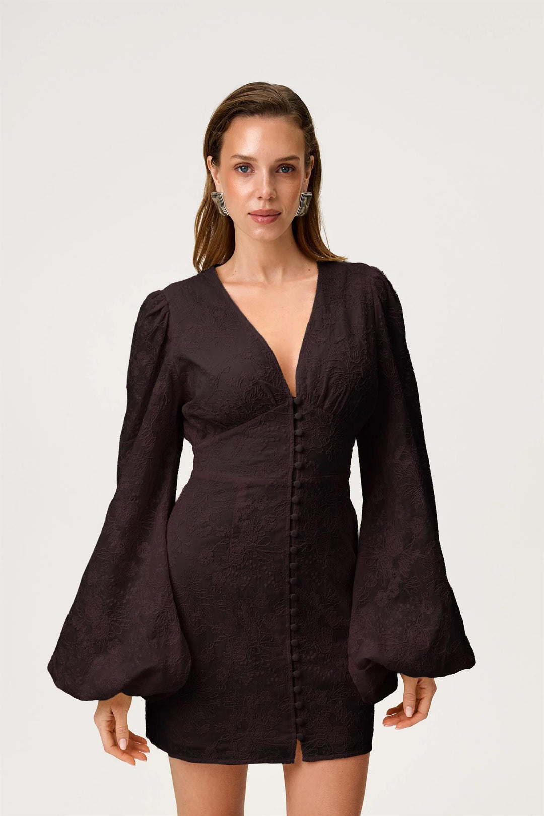 Florence Mini Dress  Brown Embroidery