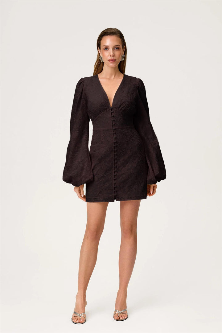 Florence Mini Dress  Brown Embroidery