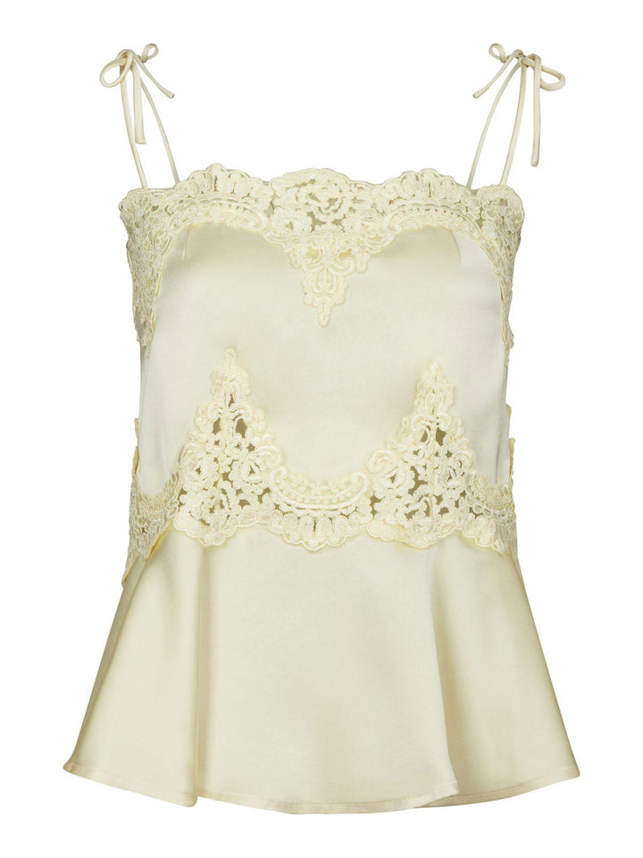 Kaela Heavy Sateen Lace Top  Light Yellow