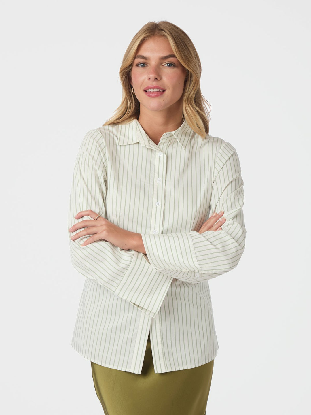 Caroli Stripe Shirt  Dusty Green