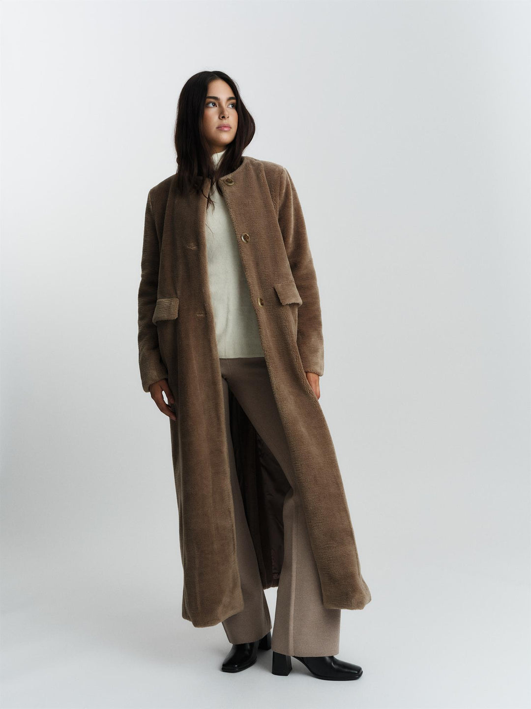 Emma Shearling Coat  Mole Brown