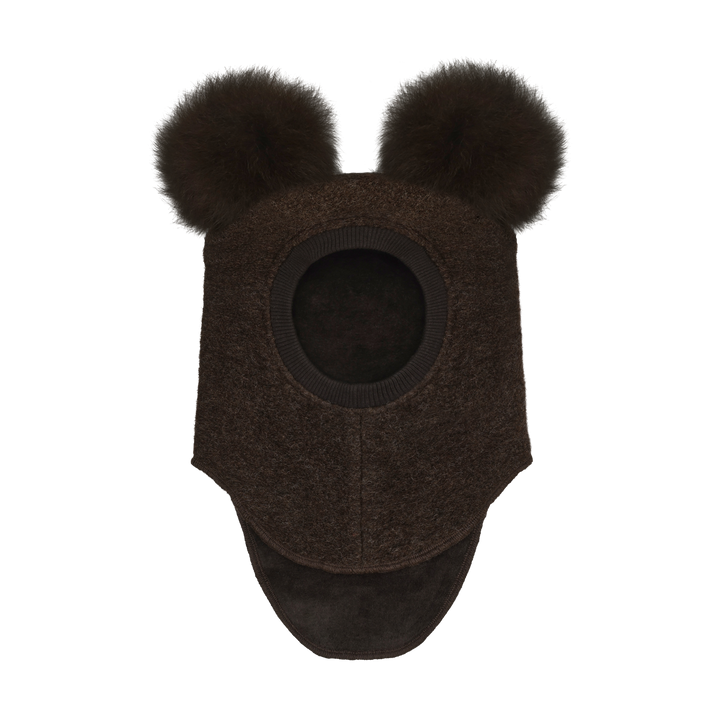 Balaclava Wool Alpaca Pompoms  Dark Brown Melange