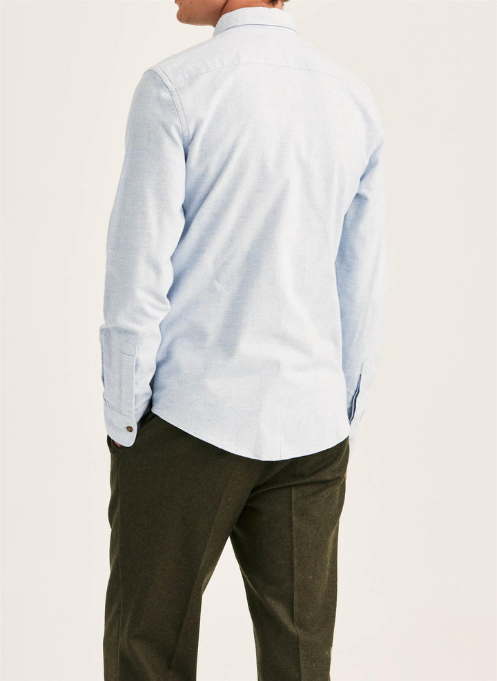 Flannel Herringbone Shirt-Slim Fit Light Blue