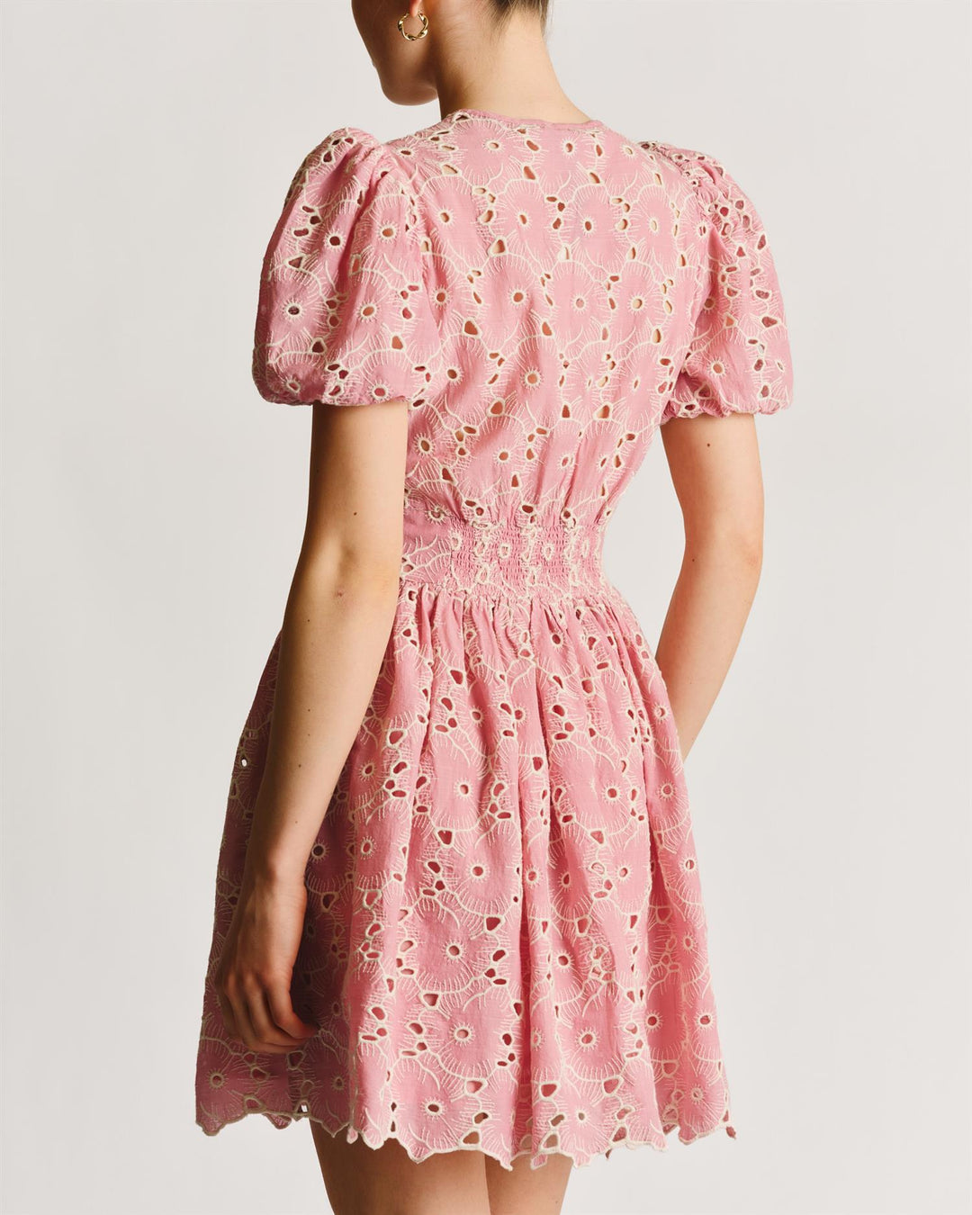 Broderie Anglaise Puffed Dress  Rose Pink
