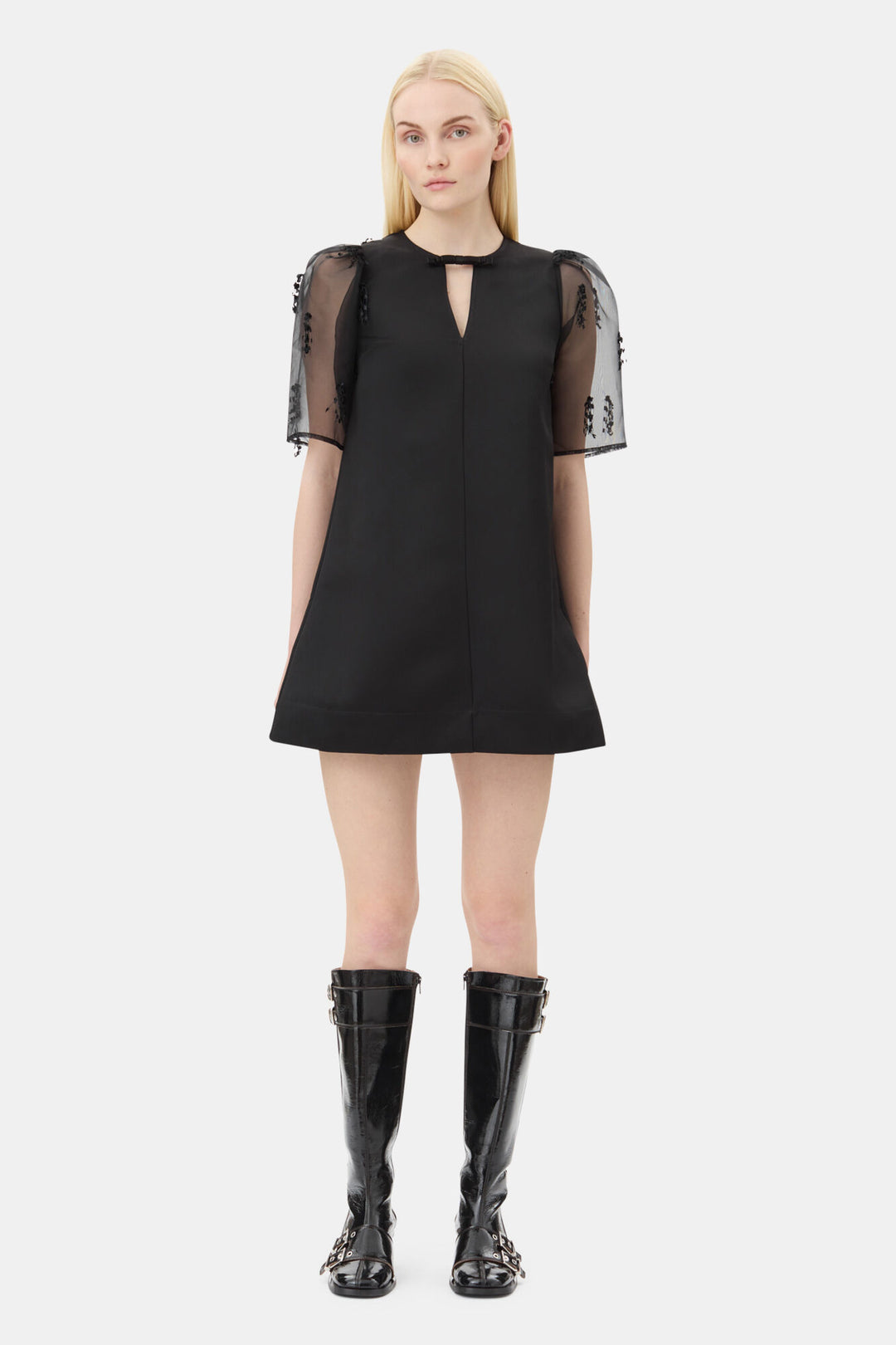 Fringed Organza Mini Dress  Black