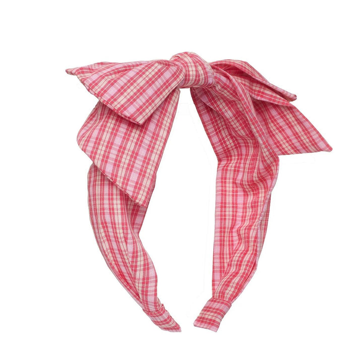 PLAID DOUBLE BOW HEADBAND  Pink