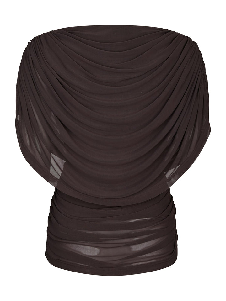Cottuna Drapy Mesh Top  Brown