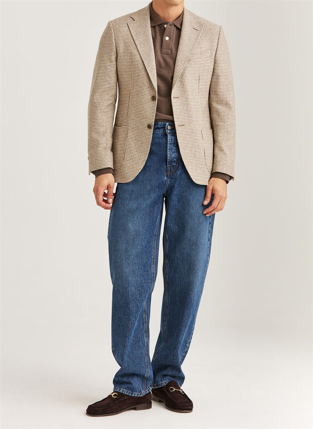 Wool Silk Check Jacket  Khaki