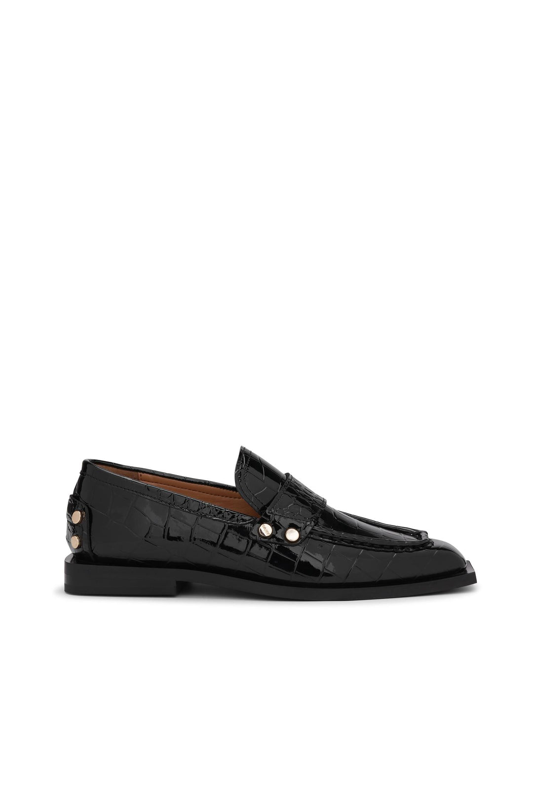 Studs Square Toe Loafer Shiny Croco  Black
