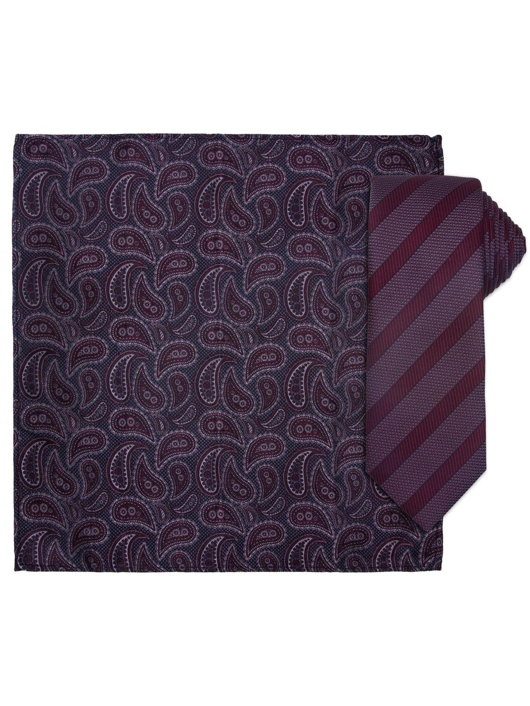 Santi silkeslips+lommetørkle mønstert  Bordeaux
