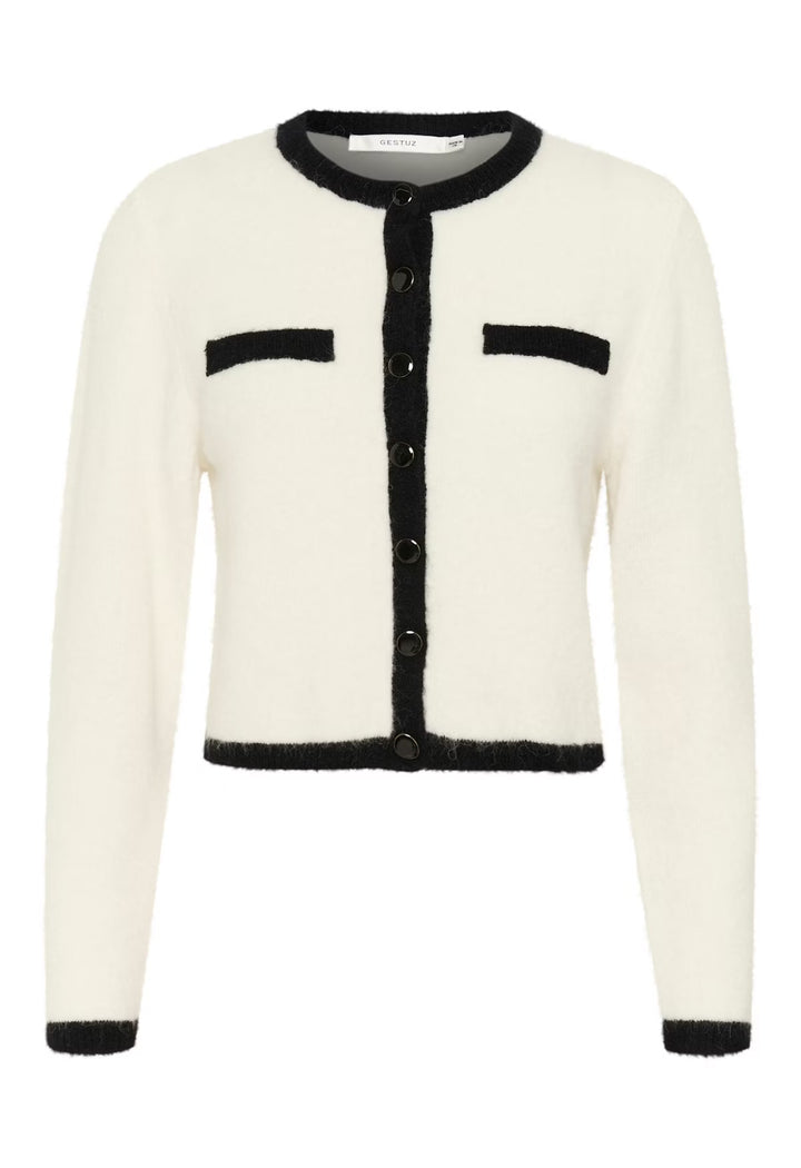 GZALPHA LS CONTRAST CARDIGAN  Ivory/Black Comb