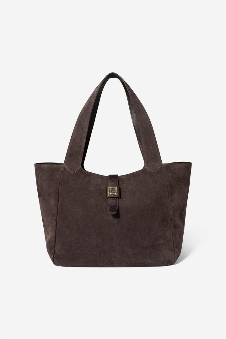 Lucille Tote Bag Large  Dark Brown Suede