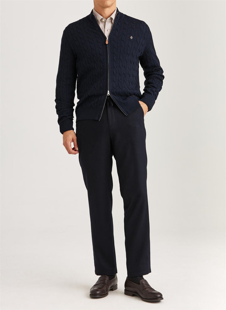 Merino Cable Zip Cardigan  Navy