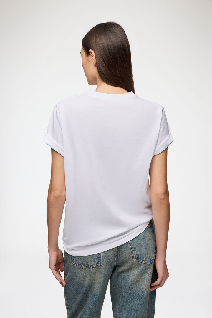 BASIC COTTON RELAXED T-SHIRT TEDDY MUSHROOMS  Bright White