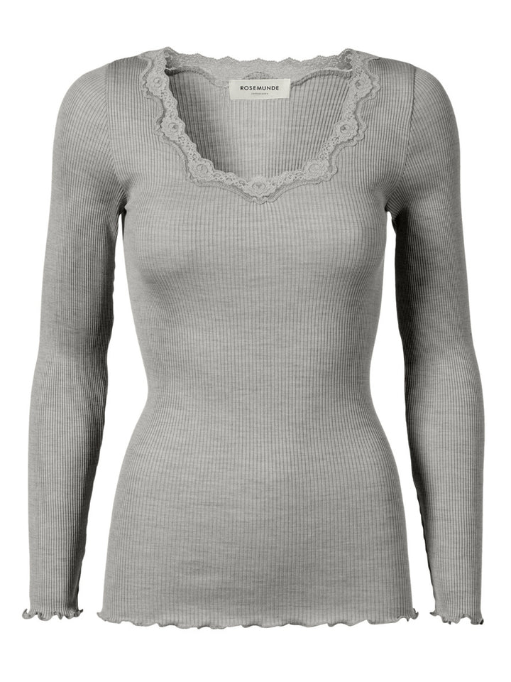 Babette silk t-shirt w/ lace  Light Grey Melange