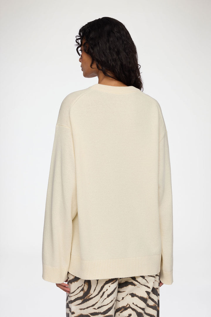 Oversized Graphic Wool Mix Sweater  Egret