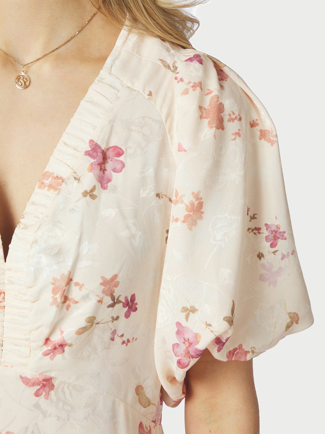 Illana Sateen Print Dress  Creme