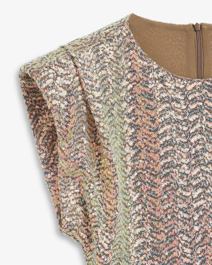 Sunset Sequin Top  Iridescent Beige