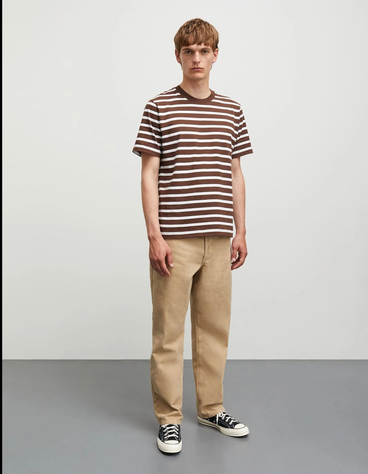 Cotton Jersey Stripe Frode Tee  White/Chicory Coffee